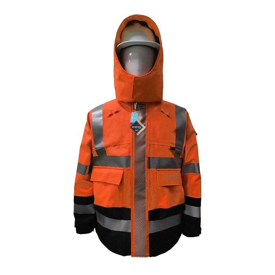 GORE-TEX PYRAD® EXTREME CAT 3 FR/ARC Rated Breathable High Visibility Rainwear Bomber Jacket Orange/Black