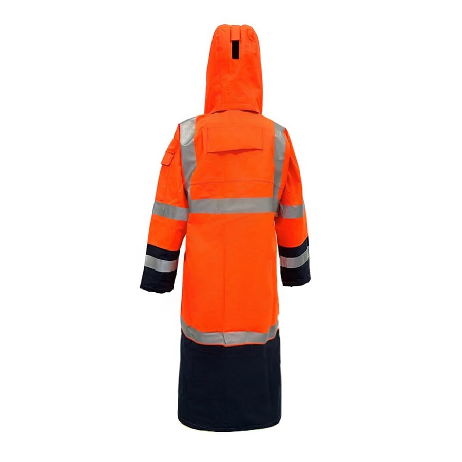 PRO ARC FR/ARC CAT 3 Breathable High Visibility Rainwear Trench Coat Orange/Navy